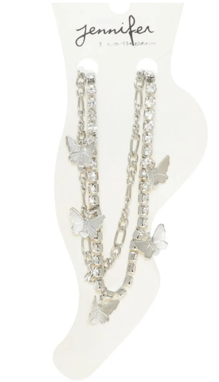 Jennifer Butterfly Double Layer Rhinestone Anklet