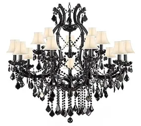 Jet Black Chandelier Crystal Lighting Empress Crystal (Tm) Chandeliers H38" X W37" With White Shades - A83-Whiteshades/BLACK/21510/15 1
