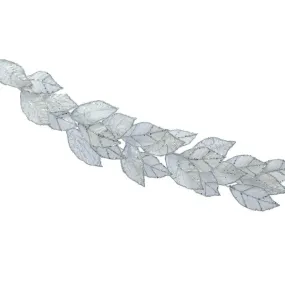 Leaf Garland Christmas Decoration White with Glitter Pattern - 118cm