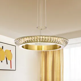 LED Crystal Chandelier with Elegant Gold Ring Design for Dining Room Ceiling