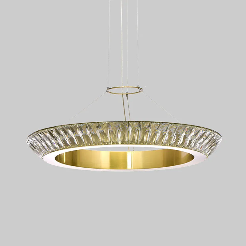 LED Crystal Chandelier with Elegant Gold Ring Design for Dining Room Ceiling