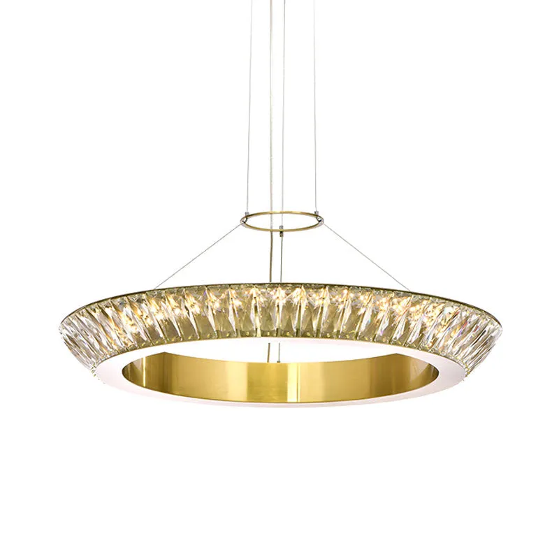LED Crystal Chandelier with Elegant Gold Ring Design for Dining Room Ceiling