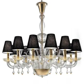 Luxurious Clear & Gold Murano Chandelier With 12 Shades