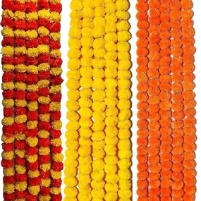 Mclear Marigold Garland for Decoration 4.6 Feet Long Artificial Door Hanging Flowers for Home Pooja Diwali Wedding Decor (Yellow 2 Orange 2 Mix 2Color Garland Combo) (6)