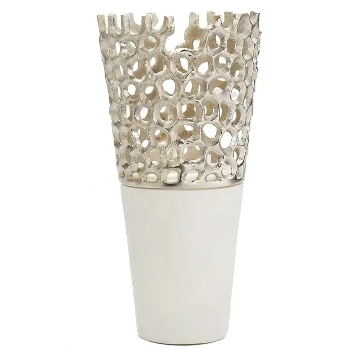 Metal Punctured Vase on Marble Base