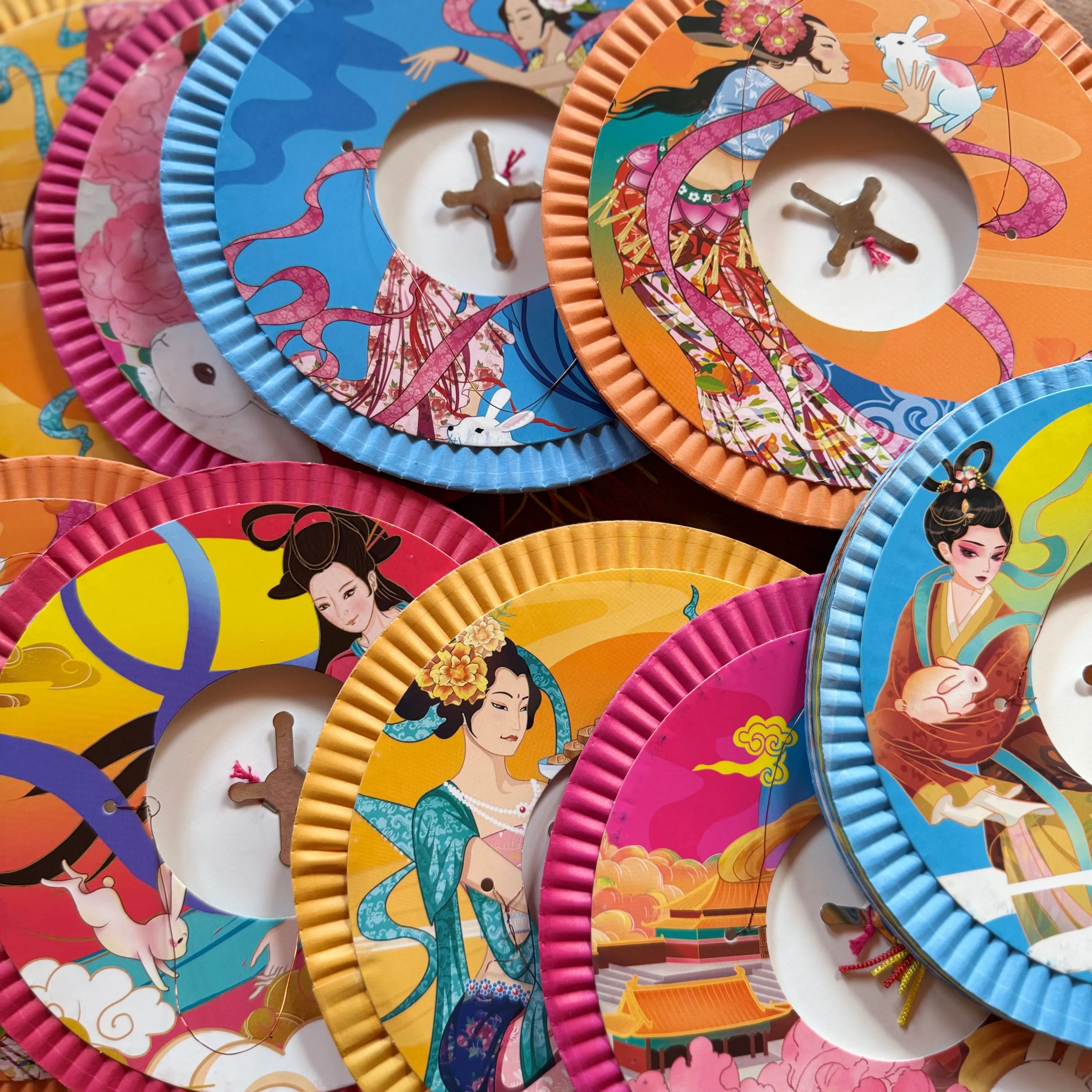 Mid-Autumn Moon Goddess Printed 12 Pack mixed corrugated paper cylinder lanterns