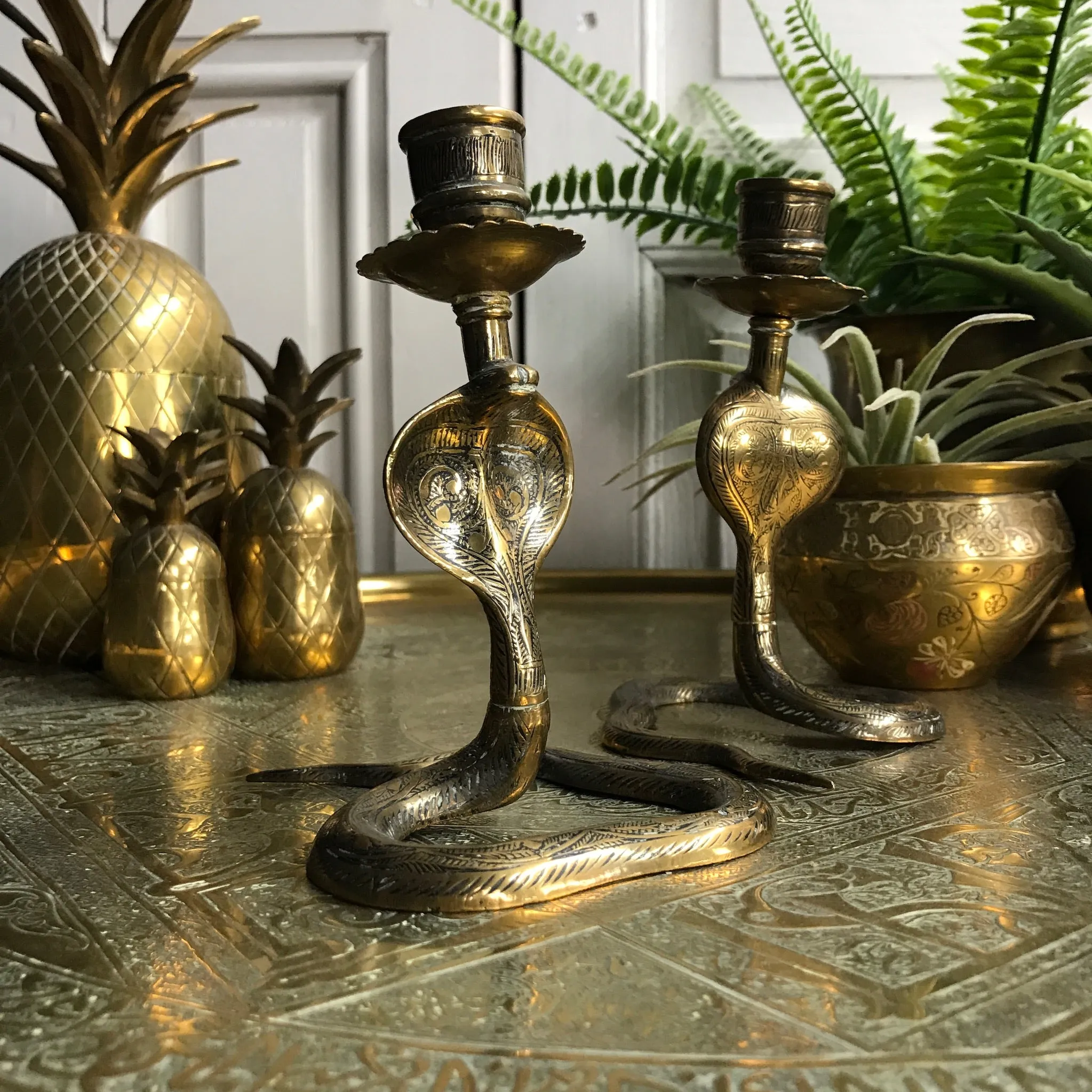 Mid Century Brass Cobra Candlesticks (pair)