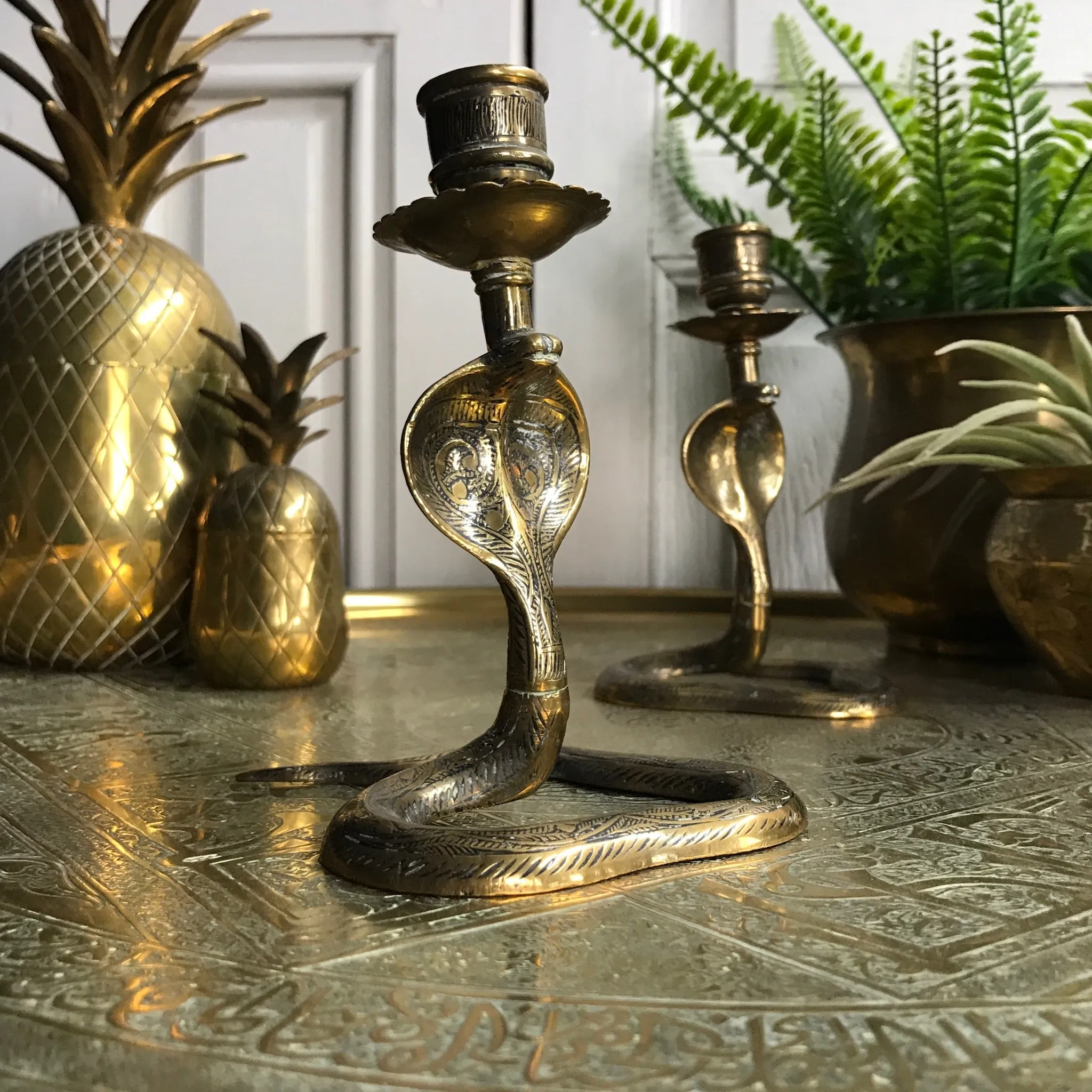 Mid Century Brass Cobra Candlesticks (pair)