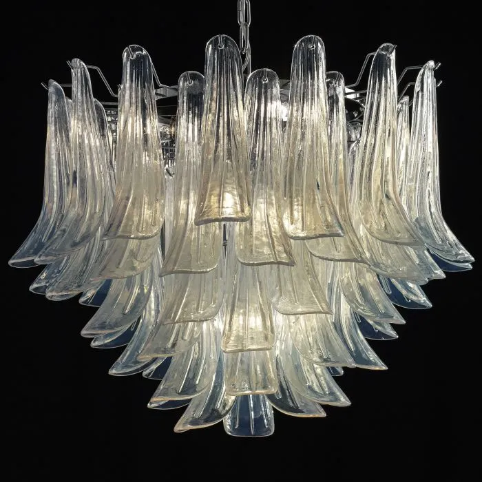 Mid-Century-Style Opaline Murano Glass Petal Chandelier