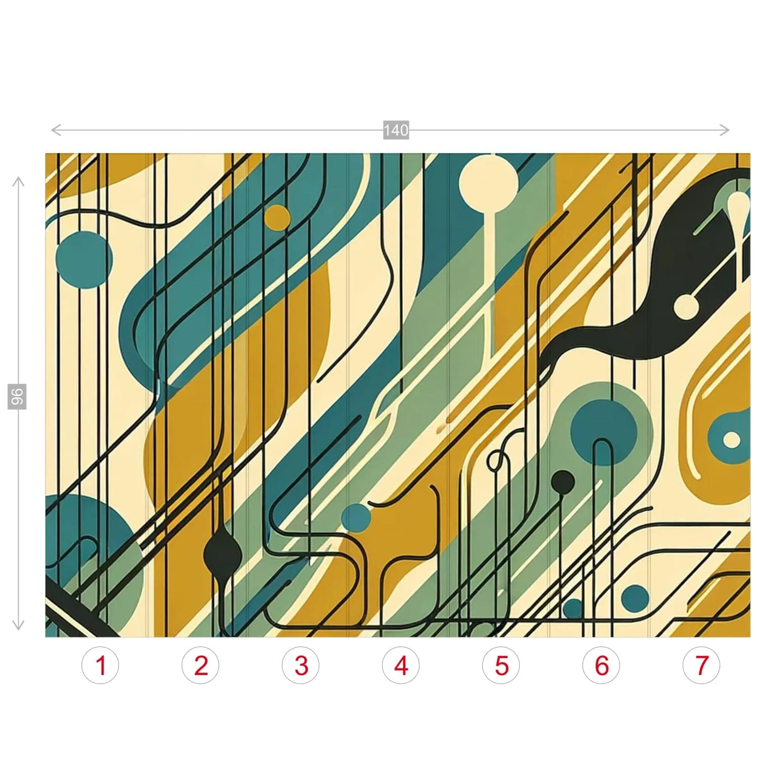 Mid Century Wallpaper, 60's Design, Green, Teal, Black, Abstract Peel And Stick Wall Murals