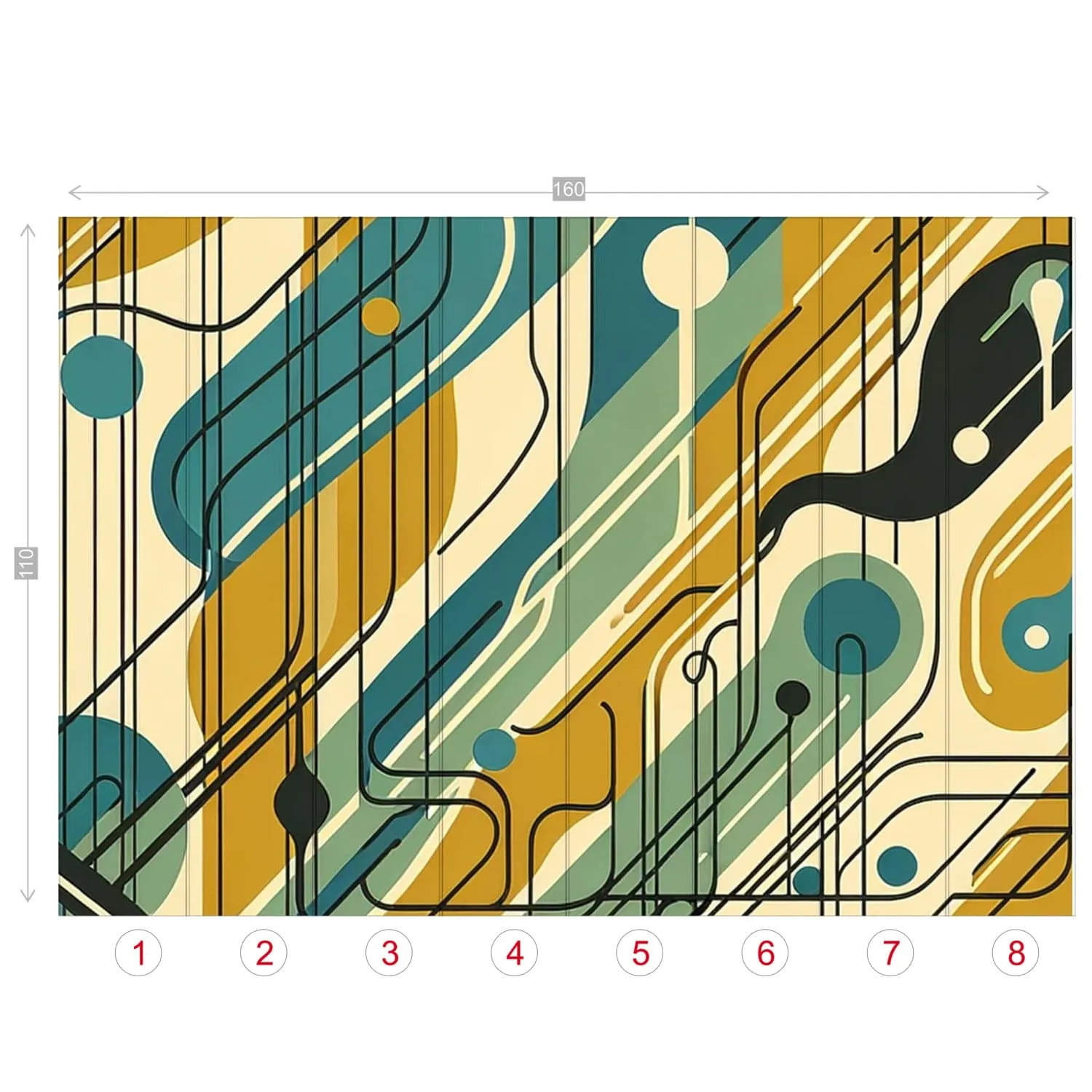 Mid Century Wallpaper, 60's Design, Green, Teal, Black, Abstract Peel And Stick Wall Murals