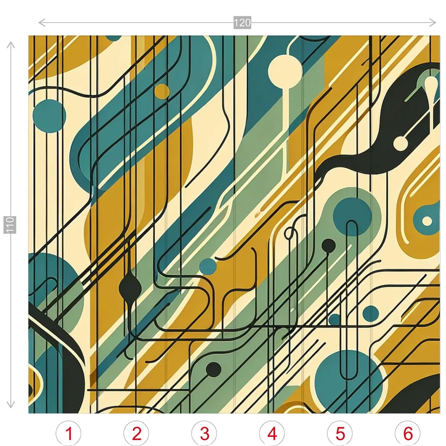 Mid Century Wallpaper, 60's Design, Green, Teal, Black, Abstract Peel And Stick Wall Murals