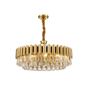 Minimalist Gold Tiered Chandelier with Tri-Prism Crystal - Living Room Pendant Light