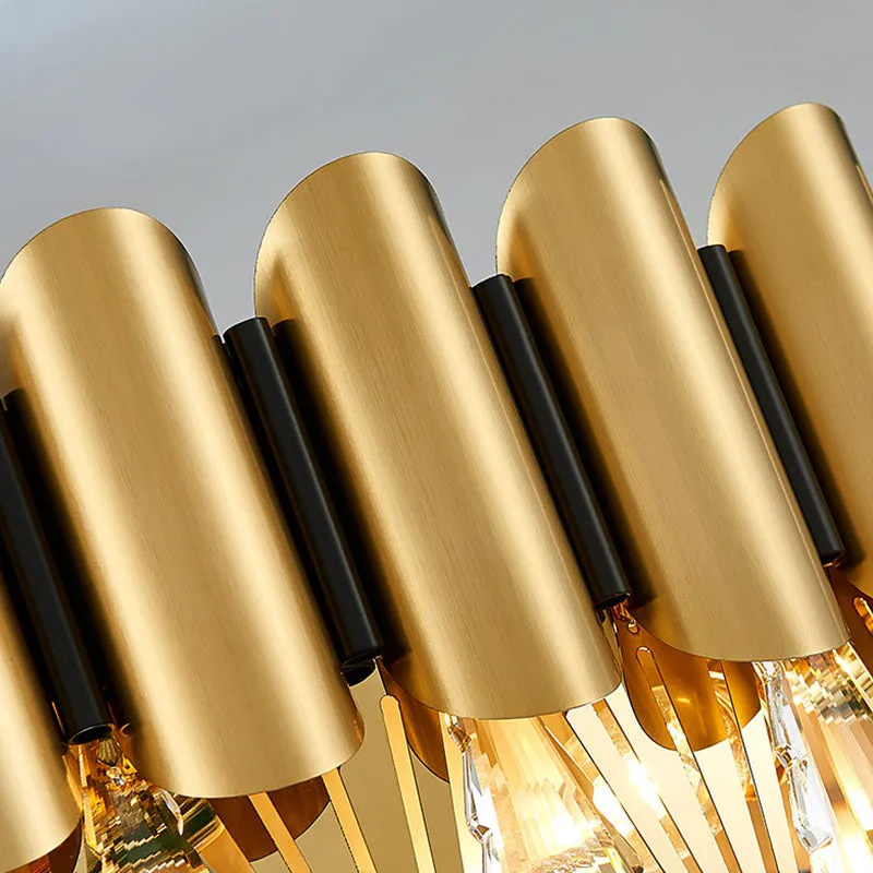 Minimalist Gold Tiered Chandelier with Tri-Prism Crystal - Living Room Pendant Light