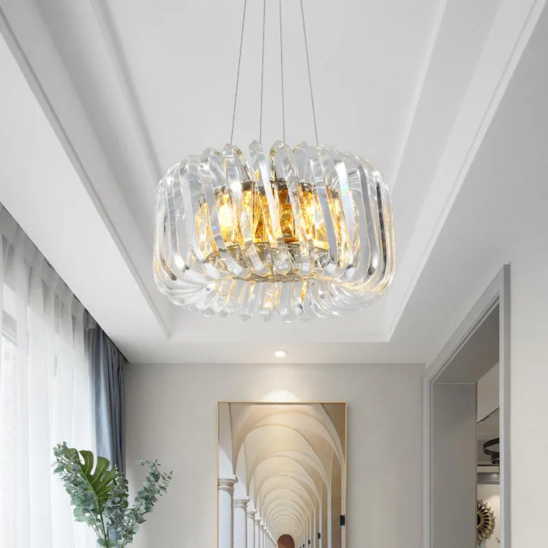 Minimalist K9 Crystal Chandelier Pendant Light Fixture - Available in 4/8/12 lights, Gold