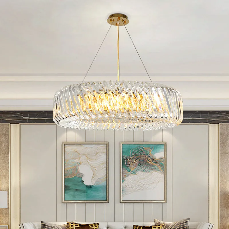 Minimalist K9 Crystal Chandelier Pendant Light Fixture - Available in 4/8/12 lights, Gold