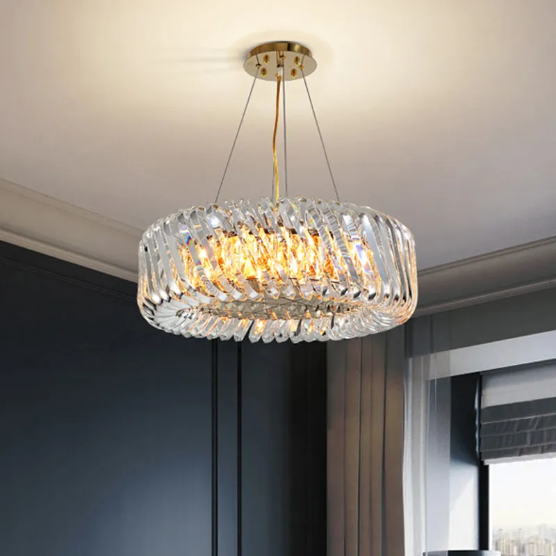 Minimalist K9 Crystal Chandelier Pendant Light Fixture - Available in 4/8/12 lights, Gold