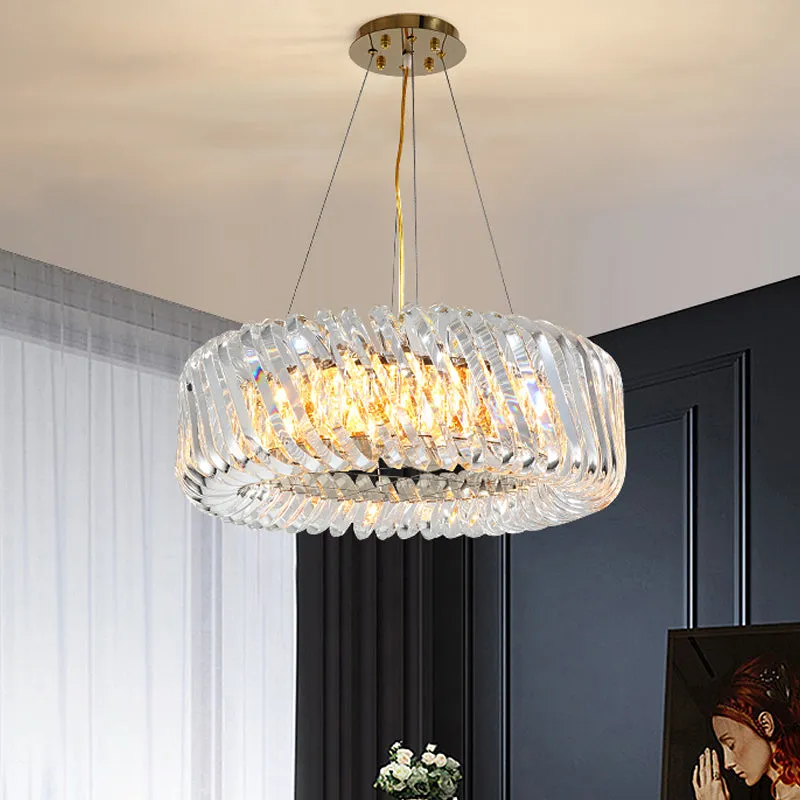 Minimalist K9 Crystal Chandelier Pendant Light Fixture - Available in 4/8/12 lights, Gold