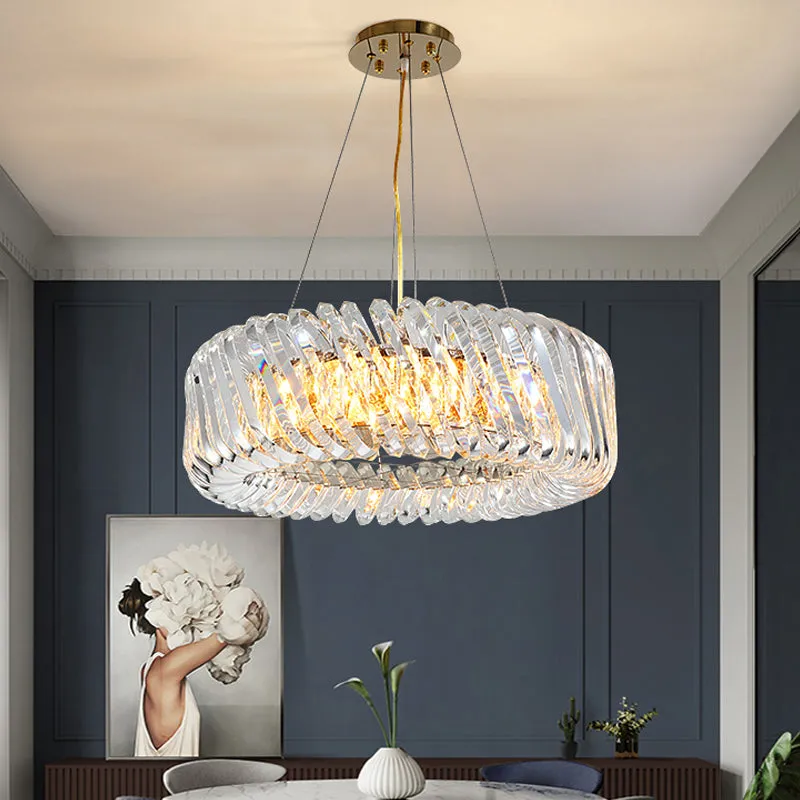 Minimalist K9 Crystal Chandelier Pendant Light Fixture - Available in 4/8/12 lights, Gold