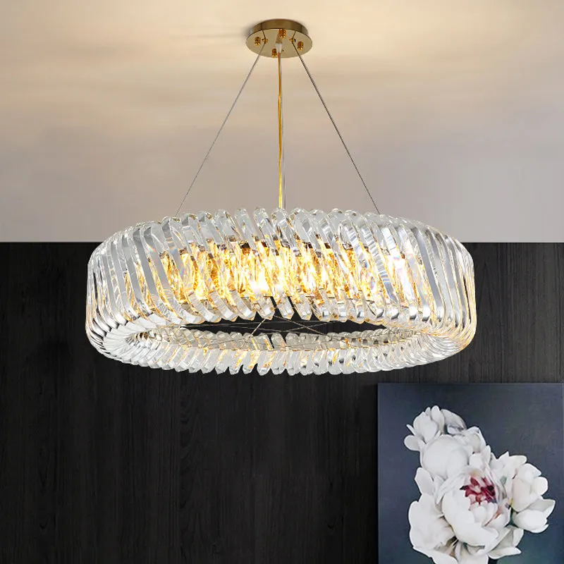 Minimalist K9 Crystal Chandelier Pendant Light Fixture - Available in 4/8/12 lights, Gold
