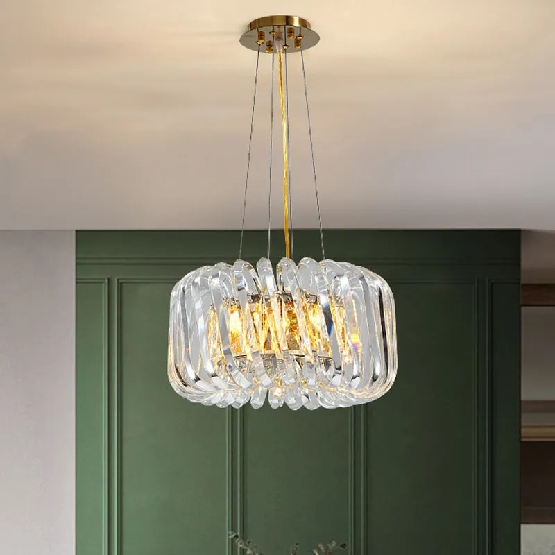 Minimalist K9 Crystal Chandelier Pendant Light Fixture - Available in 4/8/12 lights, Gold