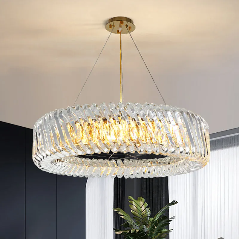 Minimalist K9 Crystal Chandelier Pendant Light Fixture - Available in 4/8/12 lights, Gold