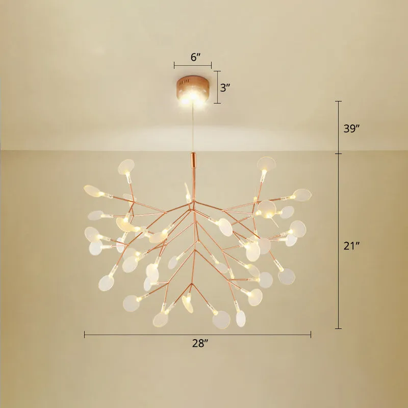 Minimalist Rose Gold LED Pendant Lamp: Stainless Steel Leaf Chandelier for Restaurants