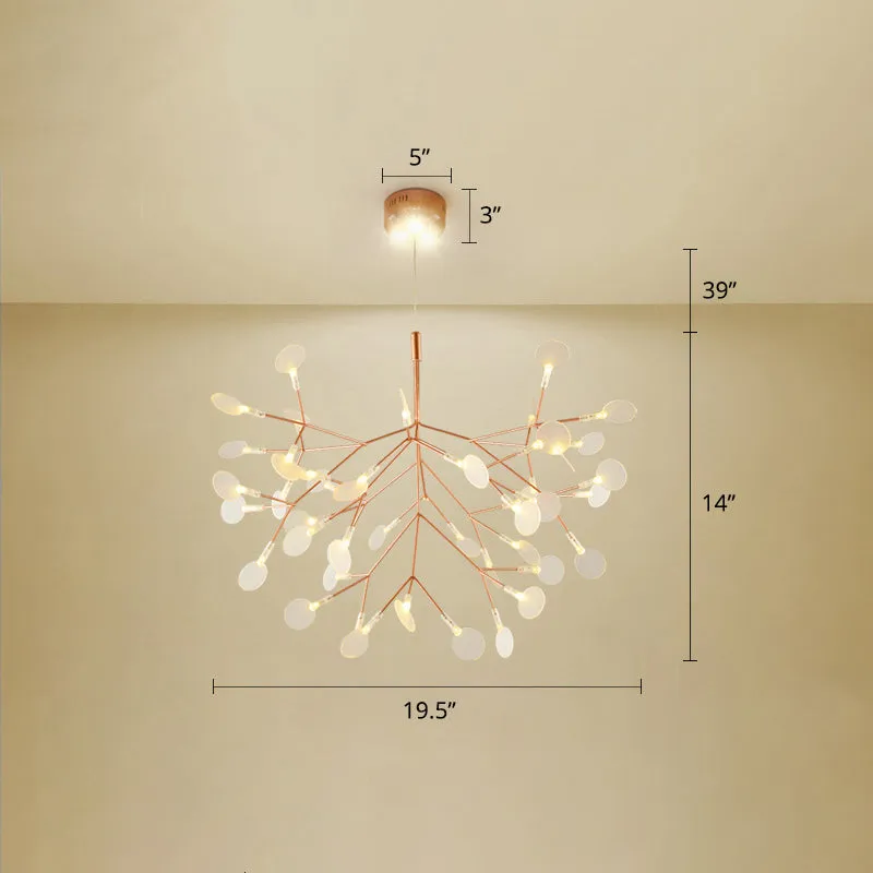 Minimalist Rose Gold LED Pendant Lamp: Stainless Steel Leaf Chandelier for Restaurants