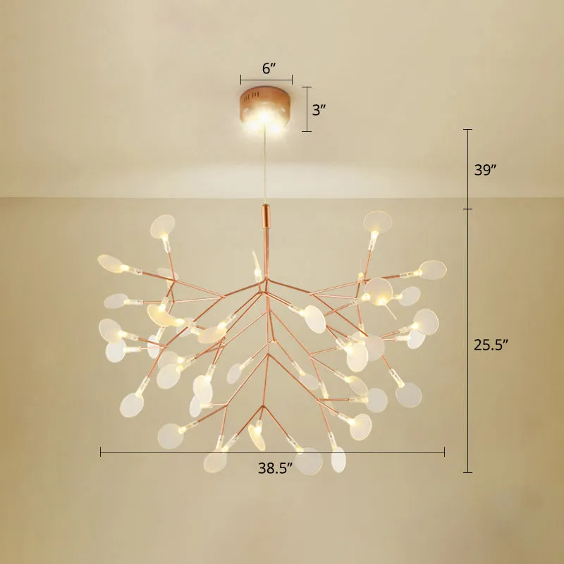 Minimalist Rose Gold LED Pendant Lamp: Stainless Steel Leaf Chandelier for Restaurants