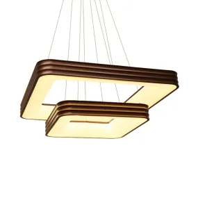 Modern 2-Tier Square Metal LED Chandelier Lamp - Brown Ceiling Fixture for Living Room, White/Warm/Natural Light