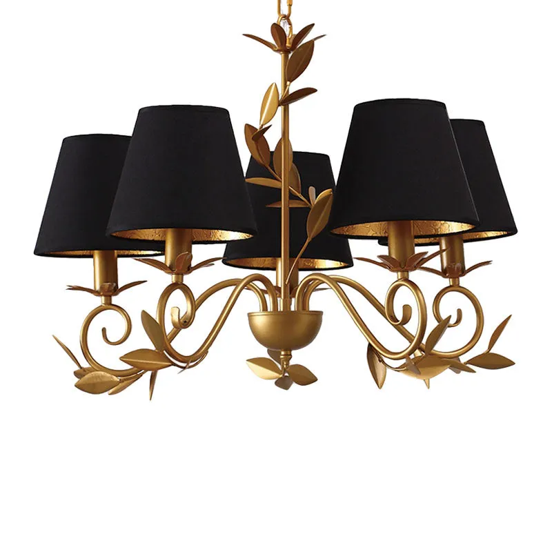 Modern 5-Light Black and Gold Barrel Chandelier: Elegant Metal Hanging Light Fixture