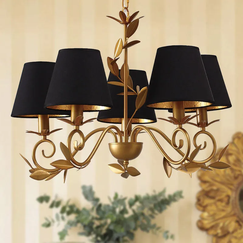Modern 5-Light Black and Gold Barrel Chandelier: Elegant Metal Hanging Light Fixture