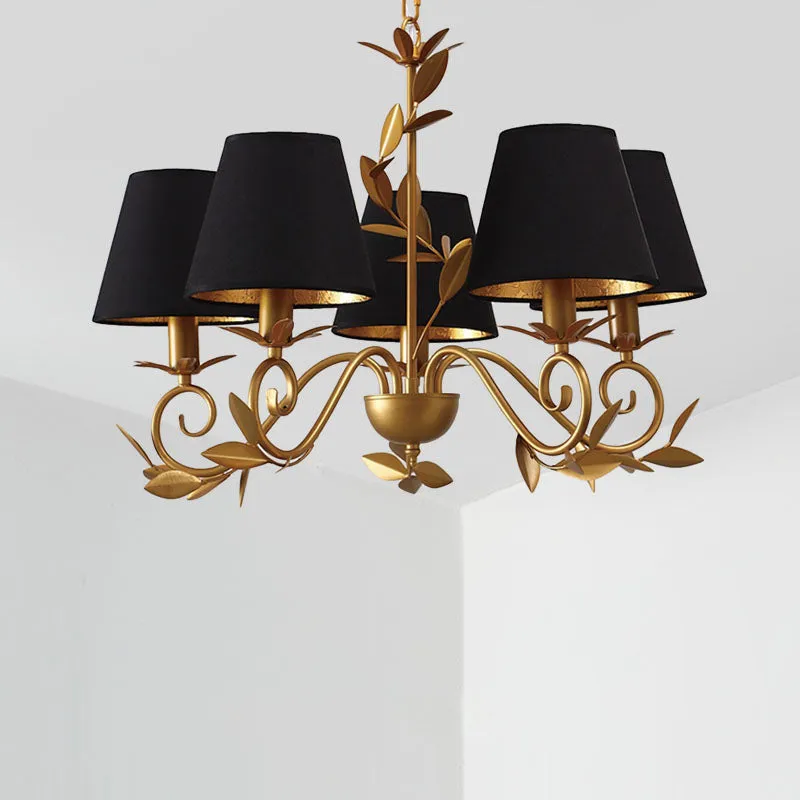 Modern 5-Light Black and Gold Barrel Chandelier: Elegant Metal Hanging Light Fixture