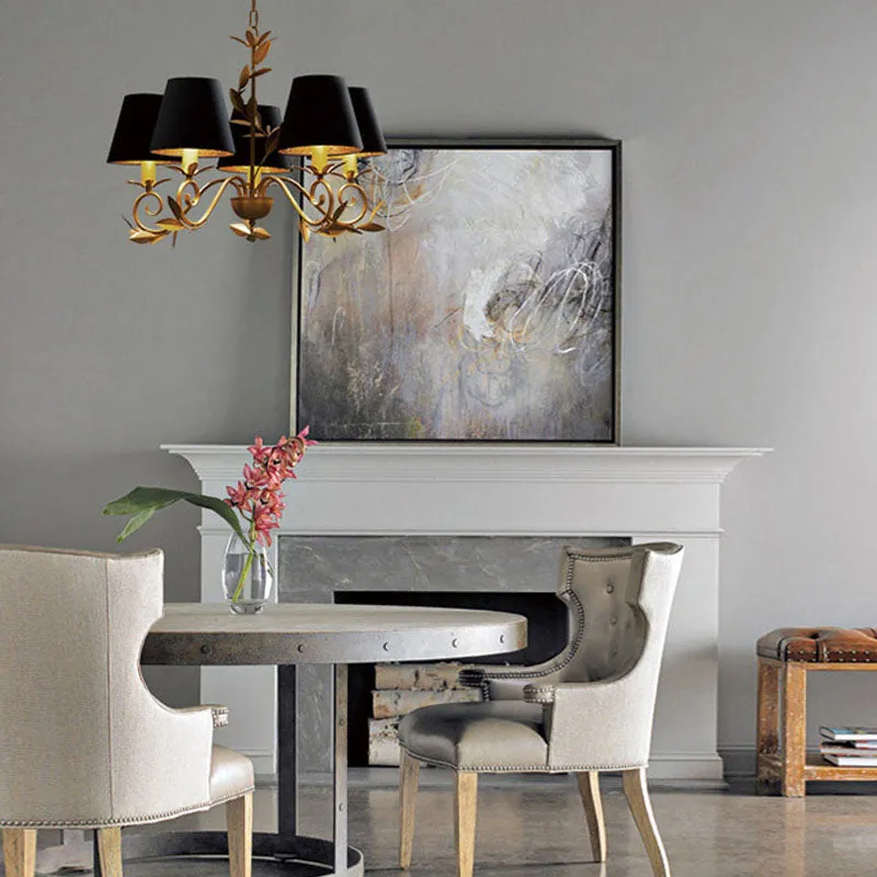 Modern 5-Light Black and Gold Barrel Chandelier: Elegant Metal Hanging Light Fixture