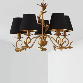 Modern 5-Light Black and Gold Barrel Chandelier: Elegant Metal Hanging Light Fixture