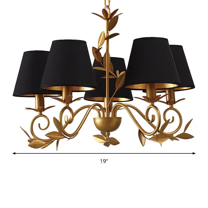Modern 5-Light Black and Gold Barrel Chandelier: Elegant Metal Hanging Light Fixture