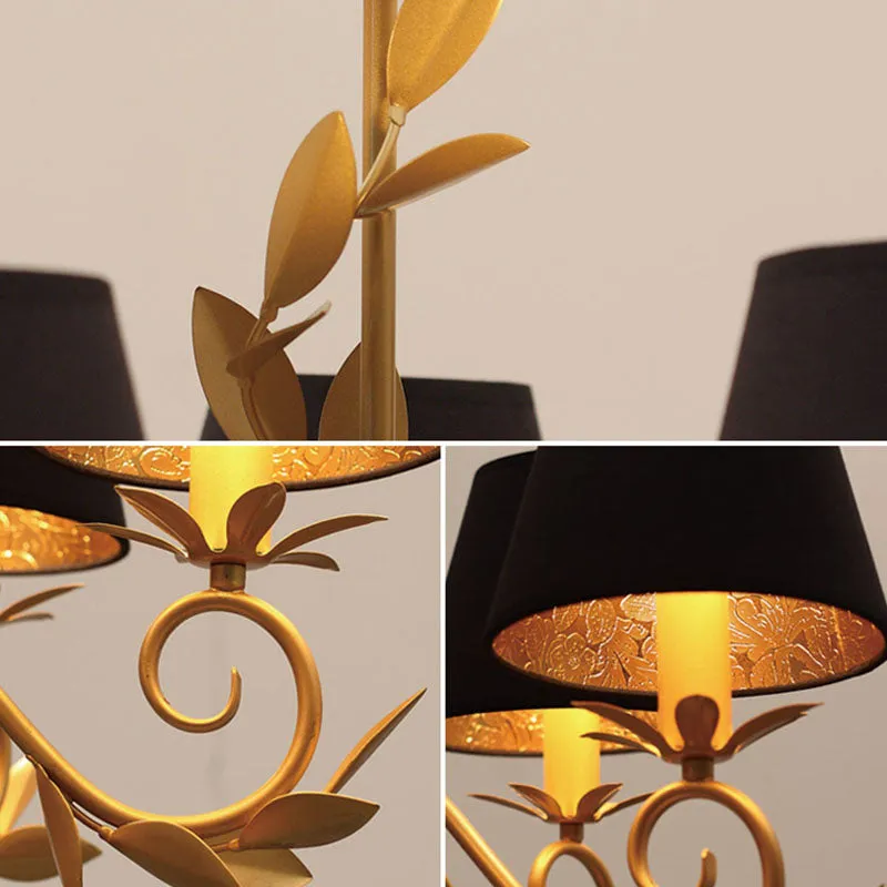 Modern 5-Light Black and Gold Barrel Chandelier: Elegant Metal Hanging Light Fixture