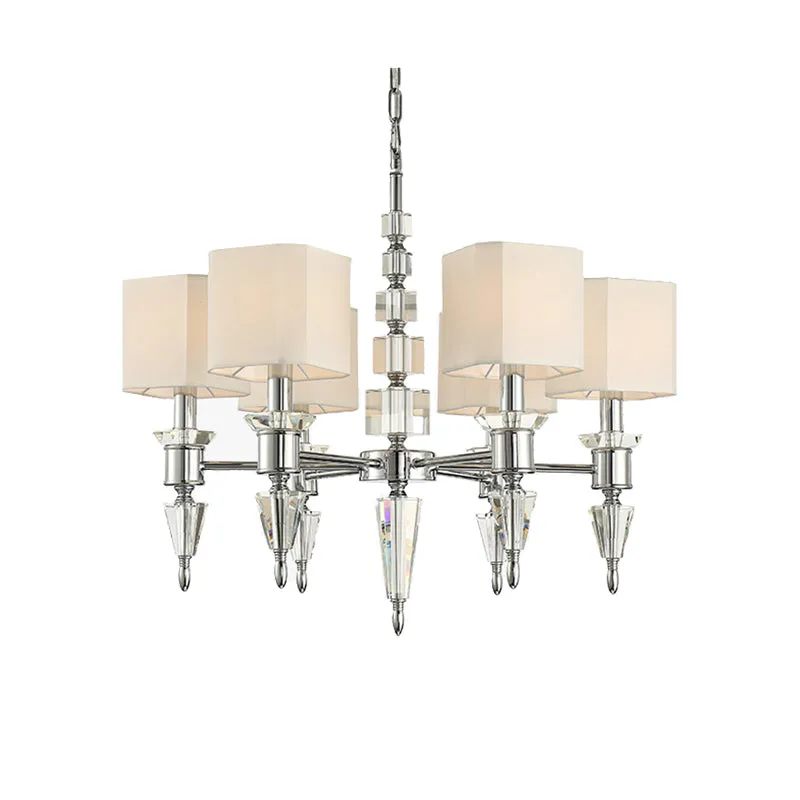 Modern 6-Light Chrome Ceiling Pendant with Fabric Shade