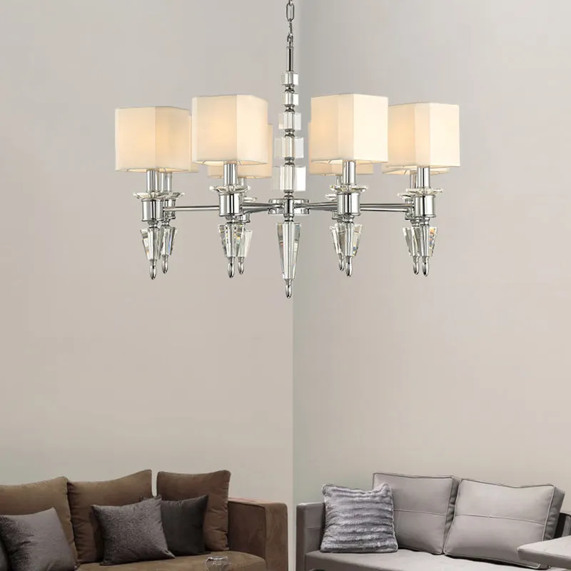 Modern 6-Light Chrome Ceiling Pendant with Fabric Shade