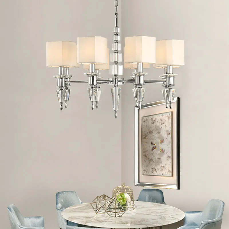 Modern 6-Light Chrome Ceiling Pendant with Fabric Shade