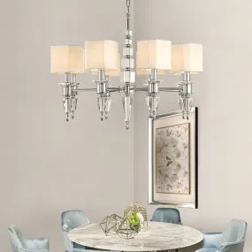 Modern 6-Light Chrome Ceiling Pendant with Fabric Shade