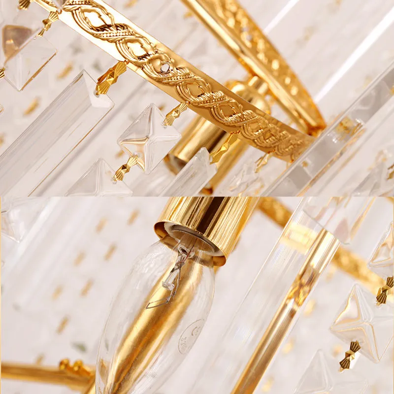 Modern Crystal Drum Chandelier: Elegant 3-Light Gold Ceiling Fixture for Dining Room