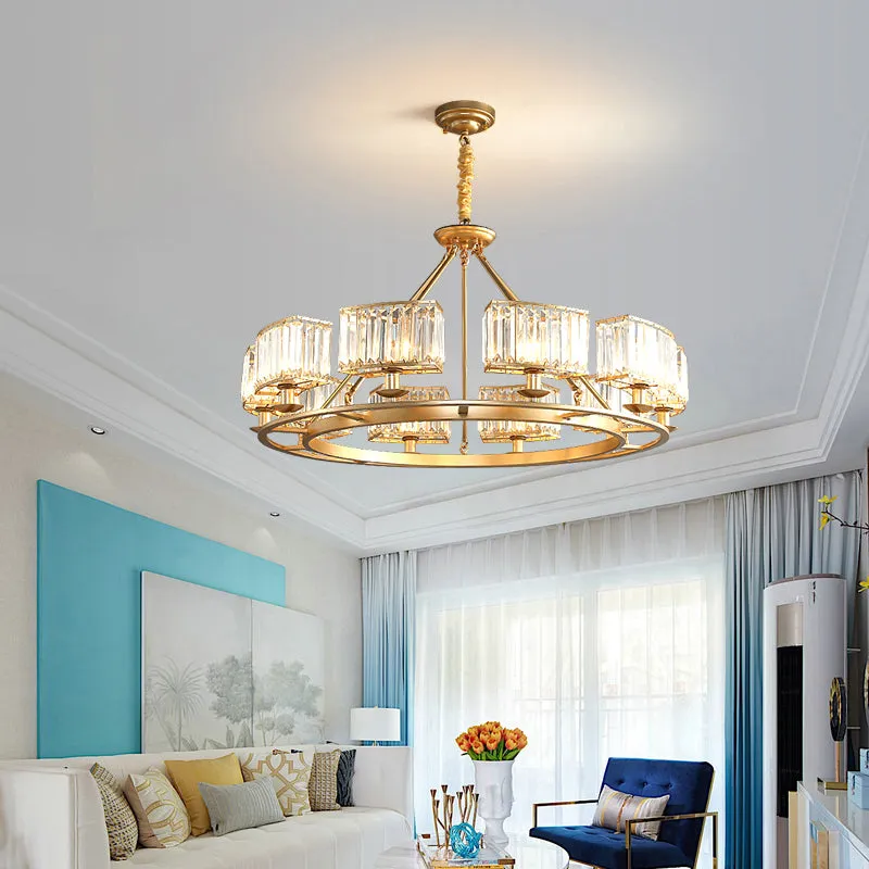 Modern Crystal Prism Pendant Chandelier - Gold Finish Hanging Light for Living Room