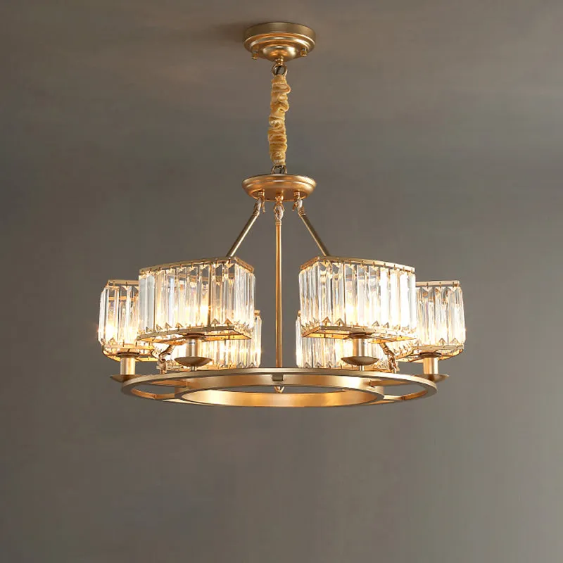 Modern Crystal Prism Pendant Chandelier - Gold Finish Hanging Light for Living Room