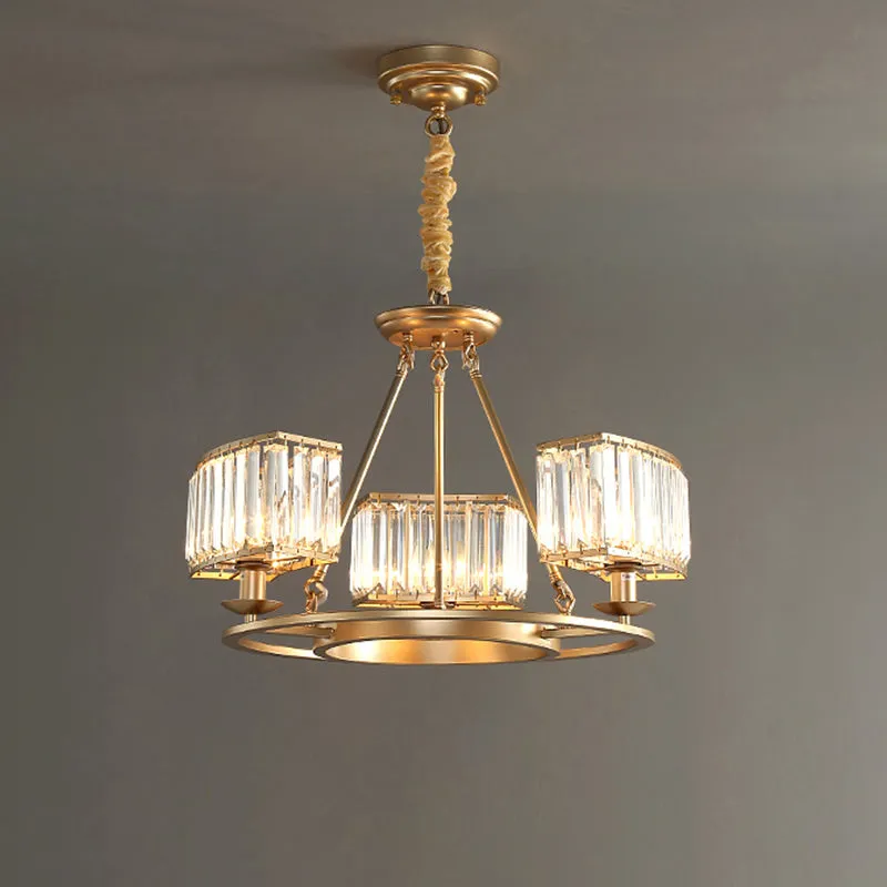 Modern Crystal Prism Pendant Chandelier - Gold Finish Hanging Light for Living Room