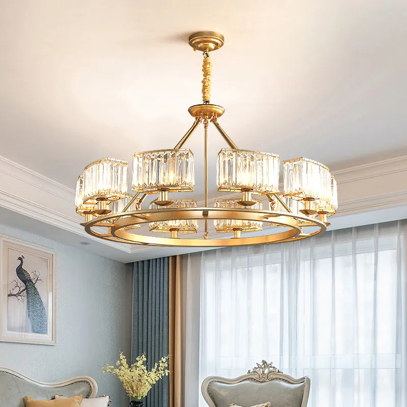 Modern Crystal Prism Pendant Chandelier - Gold Finish Hanging Light for Living Room