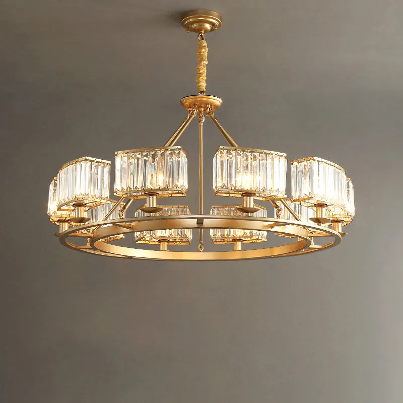 Modern Crystal Prism Pendant Chandelier - Gold Finish Hanging Light for Living Room