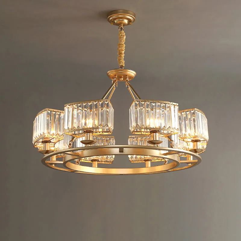 Modern Crystal Prism Pendant Chandelier - Gold Finish Hanging Light for Living Room