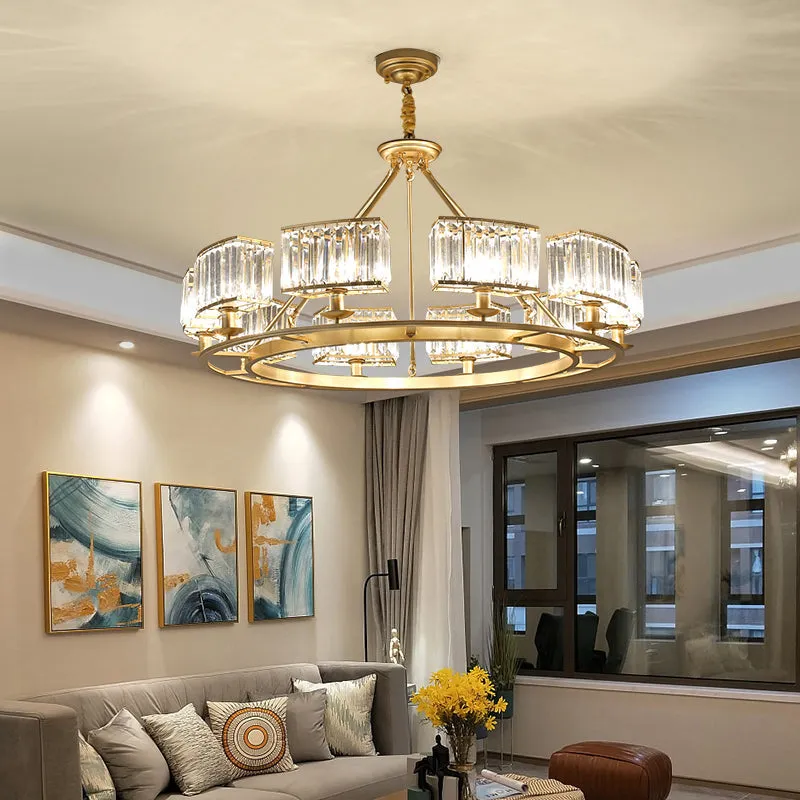 Modern Crystal Prism Pendant Chandelier - Gold Finish Hanging Light for Living Room