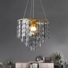 Modern Gold Taper Chandelier Lamp with Circular-Crystal Strands - 6 Heads - Great Room Hanging Light